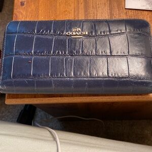 Coach Dark Blue Croc Embossed Wallet